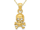 14K Yellow Gold Skull & Cross Bones Charm Pendant Necklace with Chain